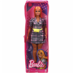 Papusa Barbie Fashionistas cu rochie tip Blazer roz in carouri