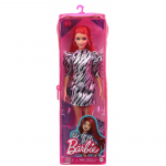 Papusa Barbie Fashionistas roscata cu rochie cu umeri bufanti