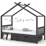 vidaXL Cadru pat copii cu sertare gri închis 90x200 cm lemn masiv pin