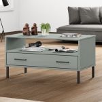 vidaXL Măsuță cafea picioare metalice gri 85x50x45cm lemn masiv "OSLO"