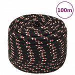 vidaXL Frânghie de barcă, negru, 12 mm, 100 m, polipropilenă