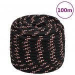 vidaXL Frânghie de barcă, negru, 16 mm, 100 m, polipropilenă