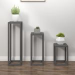 vidaXL Set suport de plante, 3 piese, gri, lemn masiv de pin
