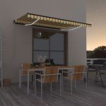 vidaXL Copertină retractabilă manual cu LED, galben și alb, 450x300 cm