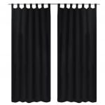 Draperii micro-satin cu bride, 2 buc, 140 x 175 cm, negru