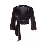 Bluza catifelata cu imprimeu floral si garnituri de dantela