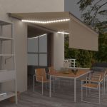 vidaXL Copertină retractabilă automat stor&LED&senzor vânt crem 5x3m