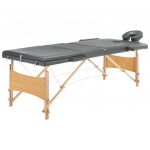 vidaXL Masă de masaj cu 3 zone, cadru din lemn, antracit, 186 x 68 cm