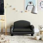 vidaXL Canapea pentru copii, negru, 50x40x30 cm, piele ecologică