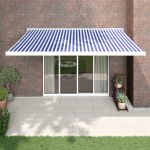 vidaXL Copertină retractabilă albastru/alb, 4,5x3 m, textil/aluminiu