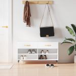 vidaXL Bancheta pantofar, alb extralucios, 102x35x55 cm, lemn compozit