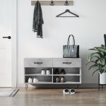 vidaXL Bancheta pantofar, gri beton, 102x35x55 cm, lemn prelucrat