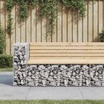 vidaXL Bancă de grădină design gabion, 122x71x65,5 cm, lemn masiv pin