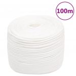 vidaXL Frânghie de barcă, alb complet, 8 mm, 100 m, polipropilenă