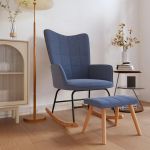 vidaXL Scaun balansoar cu taburet, albastru, textil