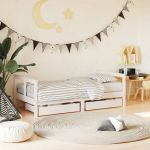 vidaXL Cadru de pat copii cu sertare, alb, 80x160 cm, lemn masiv pin