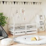 vidaXL Cadru de pat copii cu sertare, alb, 70x140 cm, lemn masiv pin
