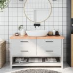 vidaXL Blat de baie, maro deschis, 140x50x(2-6) cm, lemn masiv tratat