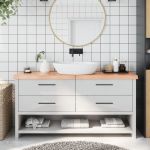 vidaXL Blat de baie, maro deschis, 160x30x(2-6) cm, lemn masiv tratat