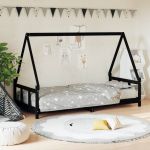 vidaXL Cadru pat pentru copii, negru, 90x200 cm, lemn masiv de pin