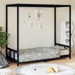 vidaXL Cadru pat pentru copii, negru, 90x200 cm, lemn masiv de pin
