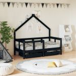 vidaXL Cadru de pat copii cu sertare, negru, 70x140 cm, lemn masiv pin