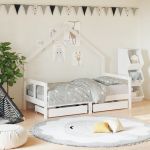 vidaXL Cadru de pat copii cu sertare, alb, 80x160 cm, lemn masiv pin