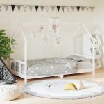 vidaXL Cadru de pat pentru copii, alb, 90x200 cm, lemn masiv de pin