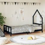 vidaXL Cadru de pat pentru copii, negru, 90x190 cm, lemn masiv de pin