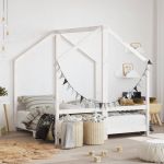 vidaXL Cadru de pat pentru copii, alb, 2x(70x140) cm, lemn masiv pin