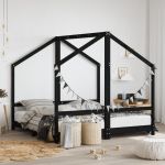 vidaXL Cadru de pat pentru copii negru 2x(80x160) cm lemn masiv de pin