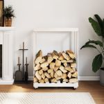 vidaXL Suport de bușteni cu roți, alb, 76,5x40x108 cm, lemn masiv pin