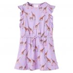 Rochie de copii, mâneci cu volane șnur talie, lila 128