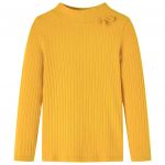 Tricou de copii cu mâneci lungi, tricot cu nervuri, ocru închis, 140