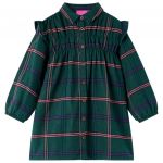 Rochie pentru copii cu mâneci lungi și volane, verde închis, 92