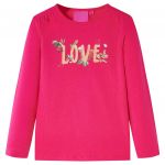 Tricou pentru copii cu mâneci lungi, roz aprins, 116