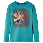 Tricou copii cu mâneci lungi albastru verzui închis 128