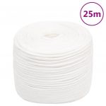 vidaXL Frânghie de barcă, alb complet, 6 mm, 25 m, polipropilenă