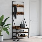 vidaXL Suport de haine cu raft de pantofi stejar fumuriu, 70x40x184 cm