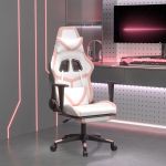 vidaXL Scaun de gaming cu suport picioare, alb/roz, piele ecologică