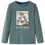 Tricou copii mâneci lungi, verde închis melanj, 140