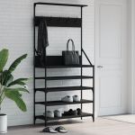 vidaXL Suport de haine cu raft de pantofi, negru, 90x34x184 cm