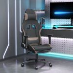 vidaXL Scaun de gaming cu masaj/suport picioare, negru / taupe, textil