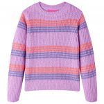 Pulover pentru copii tricotat, dungi liliac și roz, 140