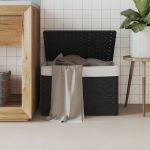 vidaXL Coș de rufe cu capac, negru, 55,5x35x34 cm, poliratan