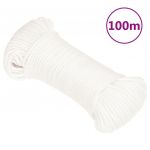 vidaXL Frânghie de barcă, alb complet, 3 mm, 100 m, polipropilenă