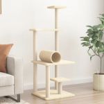 vidaXL Ansamblu de pisici cu stâlpi din funie de sisal, crem, 136 cm