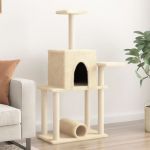 vidaXL Ansamblu de pisici cu stâlpi din funie de sisal, crem, 122 cm