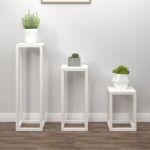 vidaXL Set suport de plante, 3 piese, alb, lemn masiv de pin
