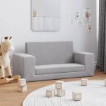 vidaXL Canapea extensibilă de copii 2 locuri, gri deschis, pluș moale